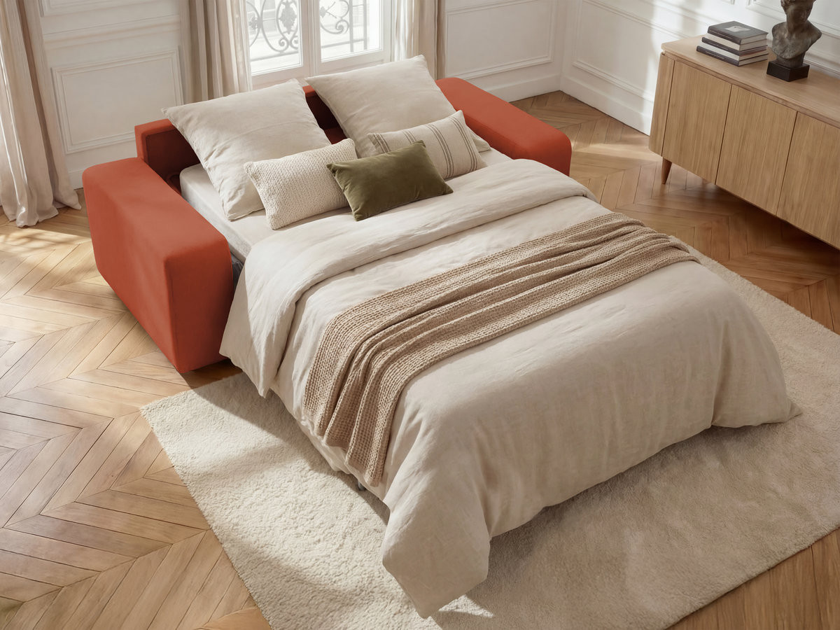 Bobochic Ibiza Schlafsofa 3-Sitzer Strukturstoff Orange, Liegefläche 140 × 196 cm