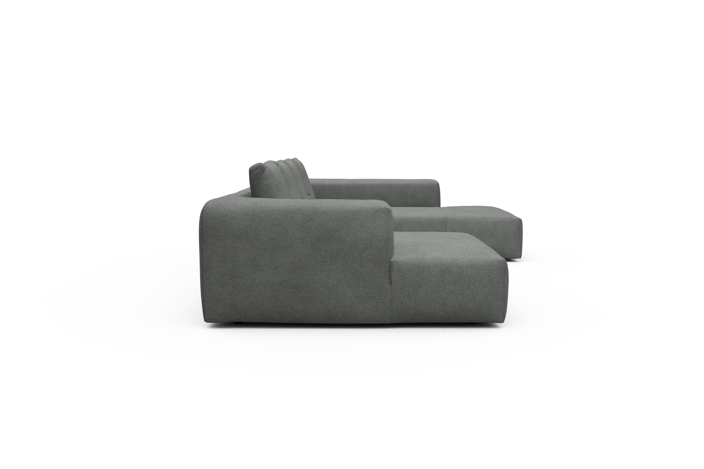 Wohnlandschaft Fred Relax-Ecke rechts mit 2-Sitzer und Chaiselongue links Boucle-Ash-Grey