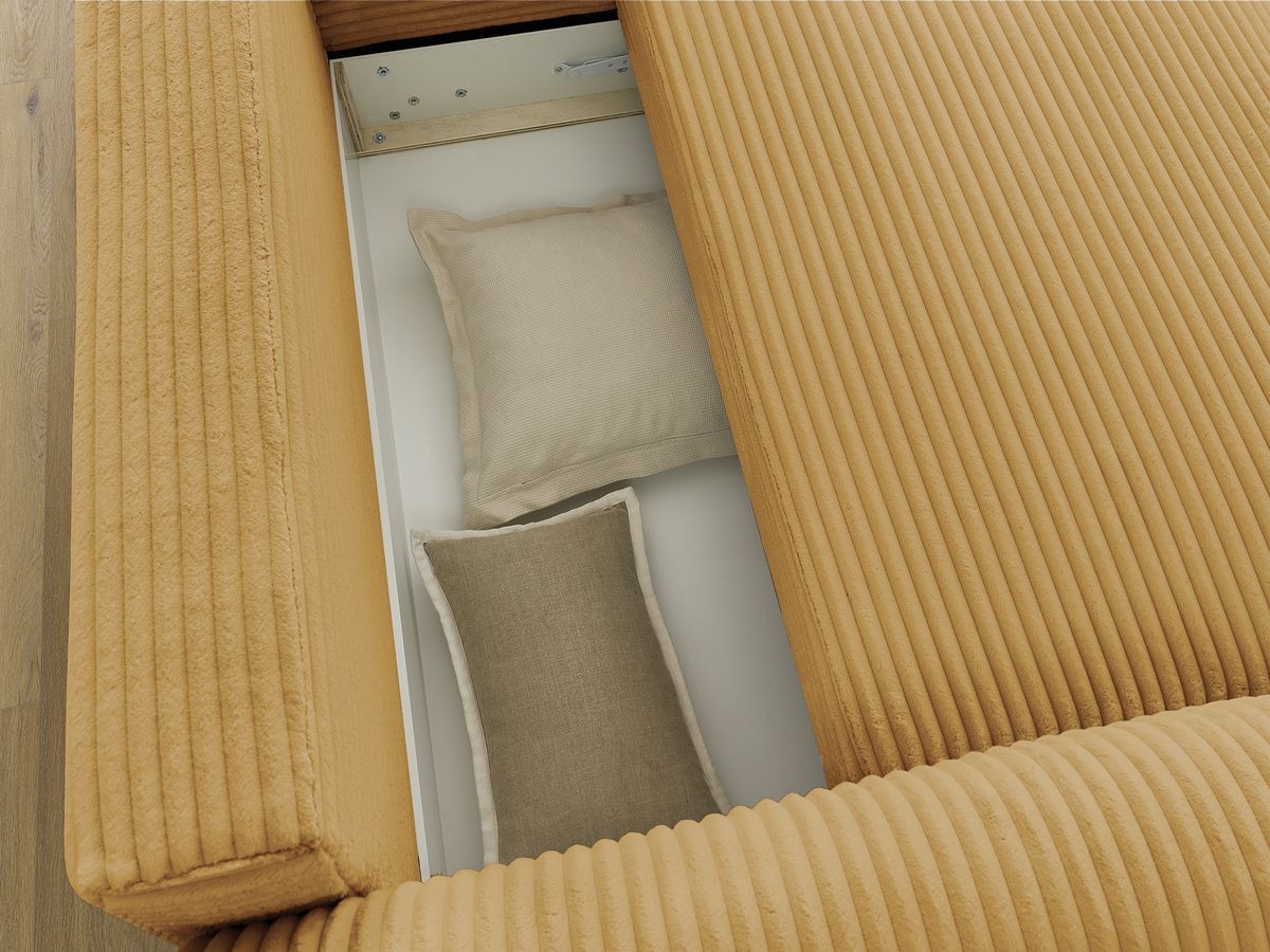 Bobochic Lucien Ecksofa mit Schlaffunktion und Bettkasten 314 × 167 cm Breitcord weich Gelb Ecke rechts
