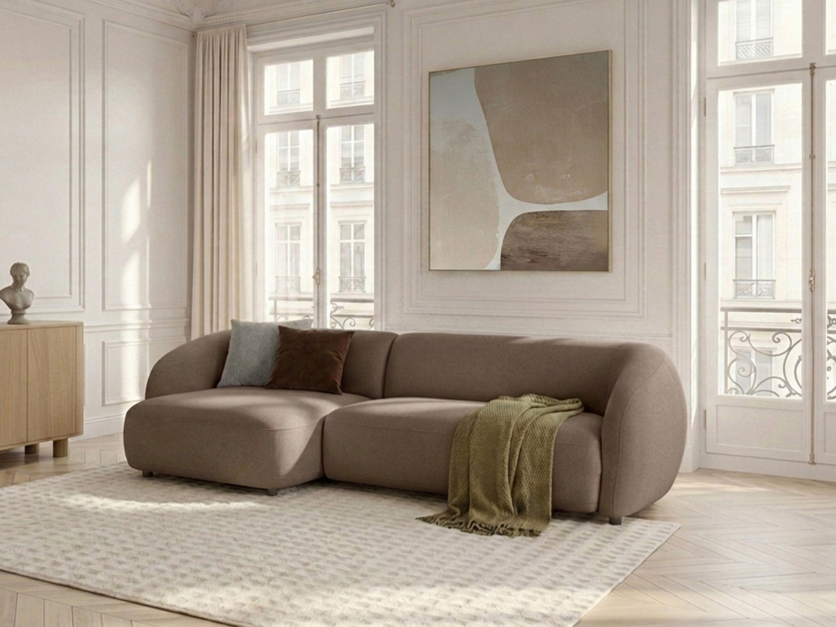 Bobochic Halo Ecksofa mit Schlaffunktion Stoff Taupe Ecke links