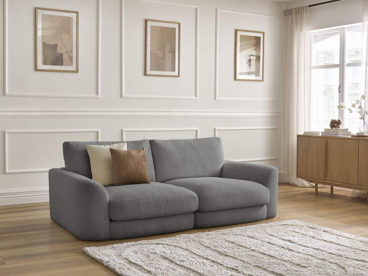 Bobochic Leonore Sofa 3-Sitzer Bouclé-Stoff Dunkelgrau