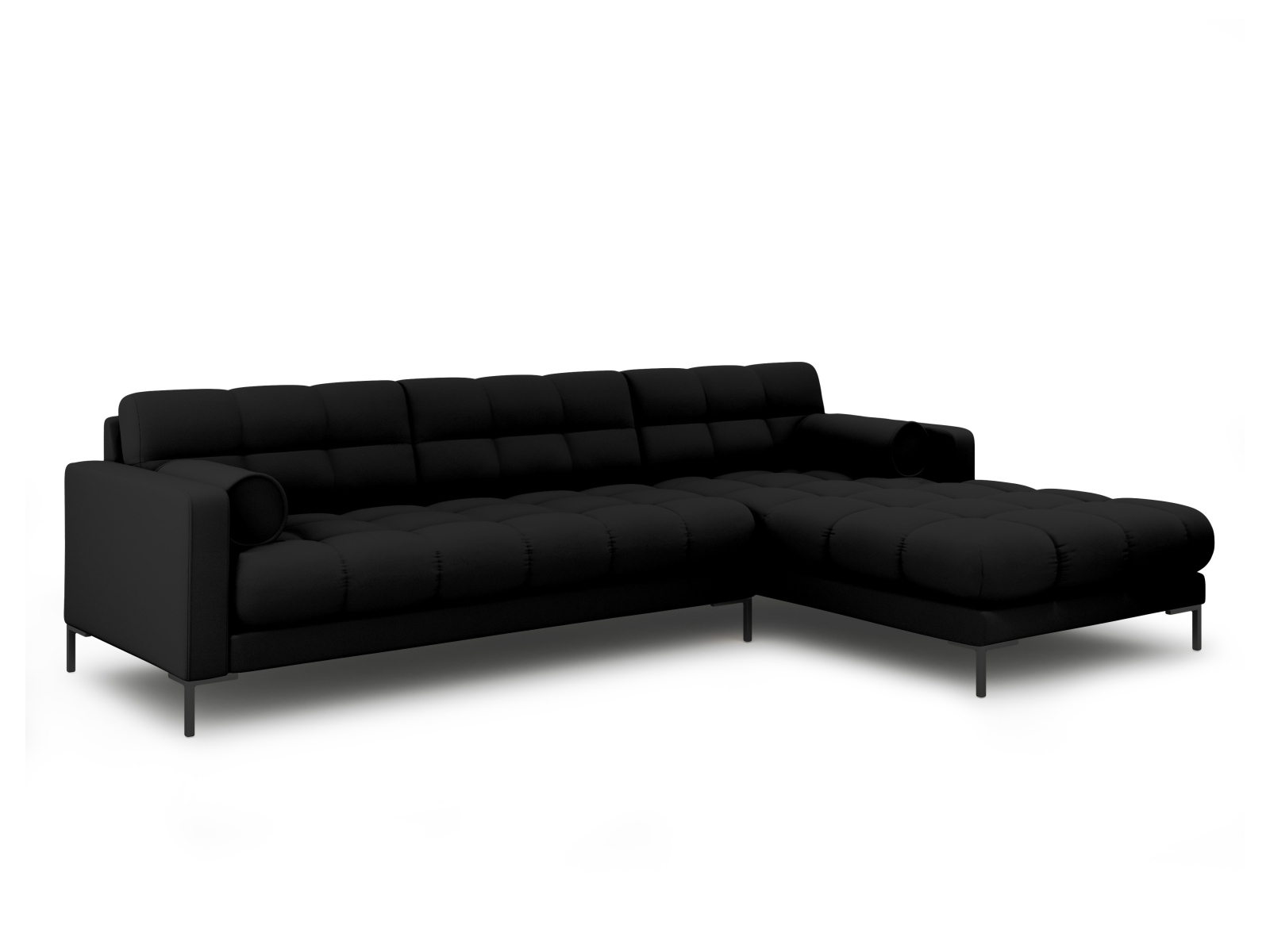 Cosmopolitan Design Ecksofa Bali 5-Sitzer Strukturierter Stoff Neve Schwarz Rechts Beine Schwarzes Metall