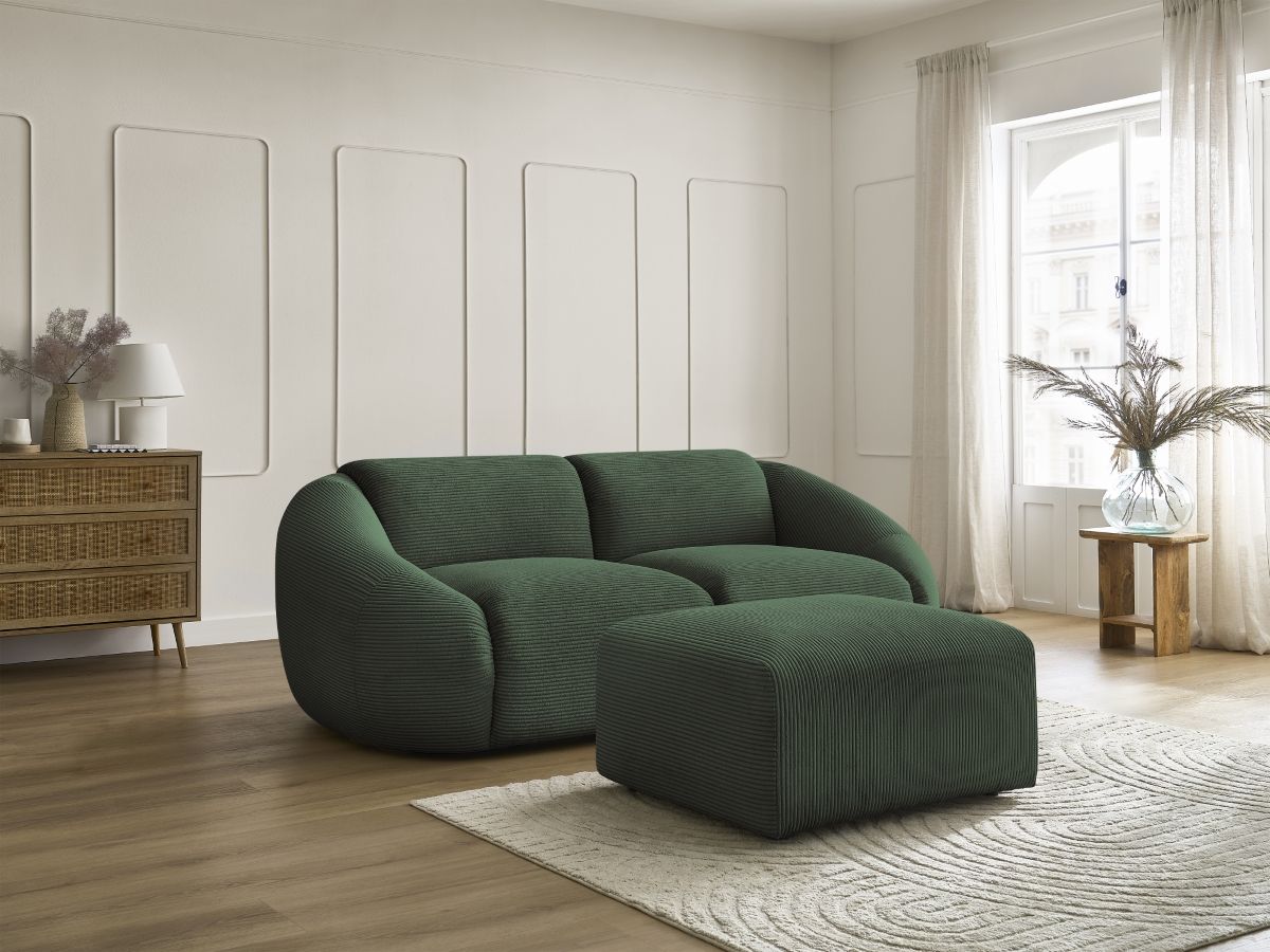 Bobochic Tina Sofa 3-Sitzer mit Pouf Cordsamt Grün