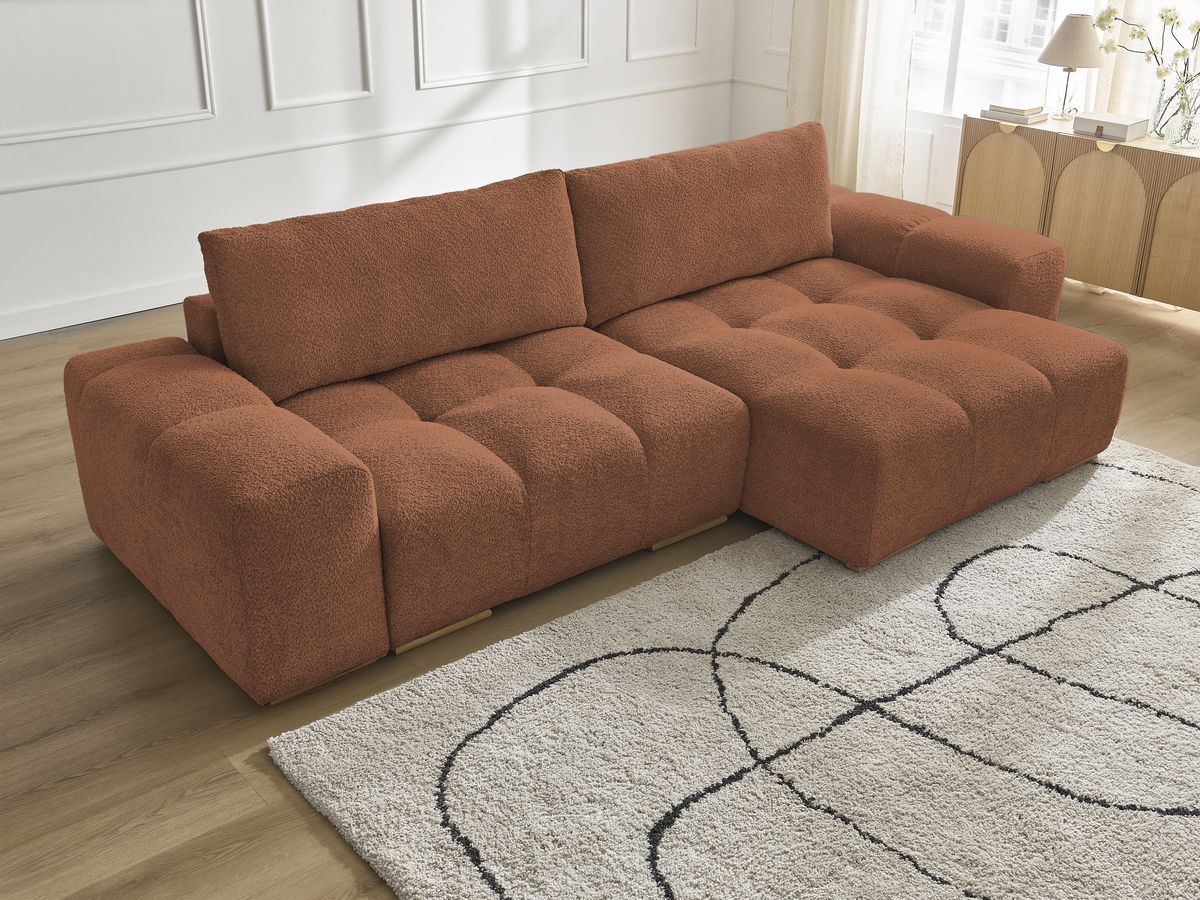 Bobochic Anakin Ecksofa, 2 Kissen Bouclé-Stoff Orange