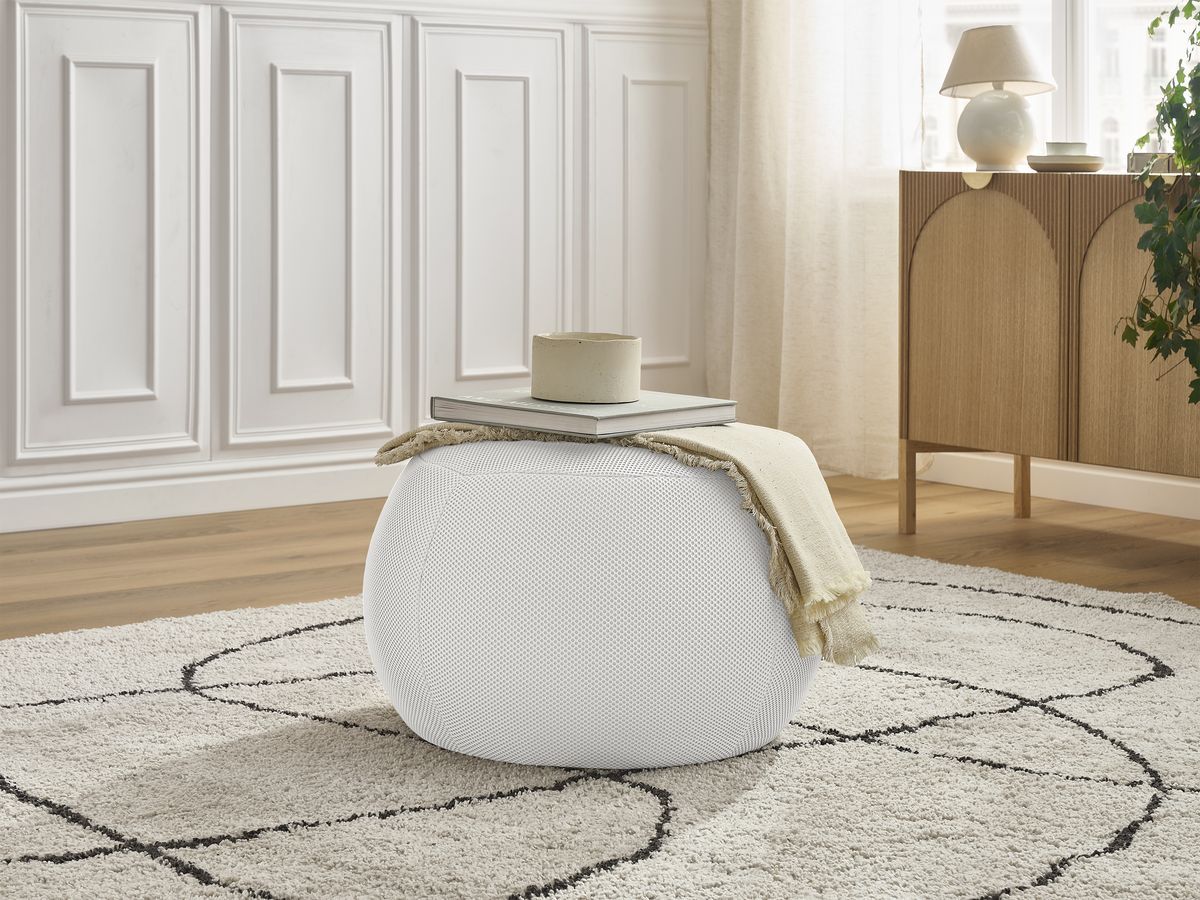 Bobochic Hayden Pouf, rund Mesh-Stoff Weiß, 60 cm