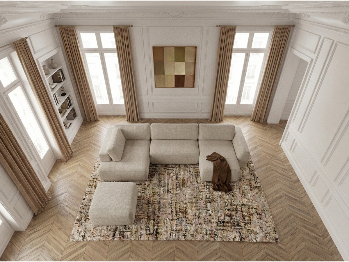 Bobochic Denise Wohnlandschaft mit Pouf Strukturstoff Beige Ecke rechts