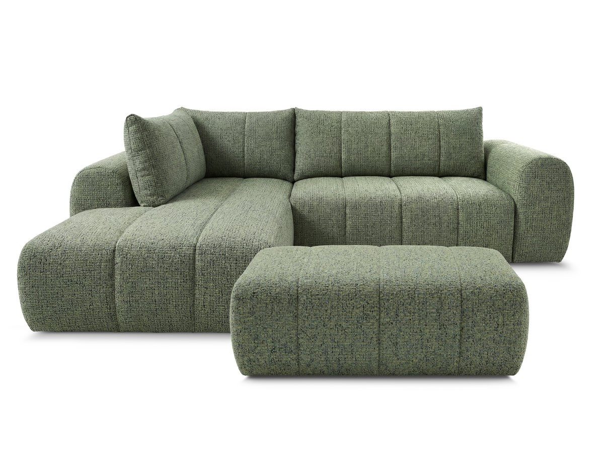 Bobochic Nesty Ecksofa in L-Form, 256 cm, mit Pouf Melange-Stoff Hellgrün Ecke links