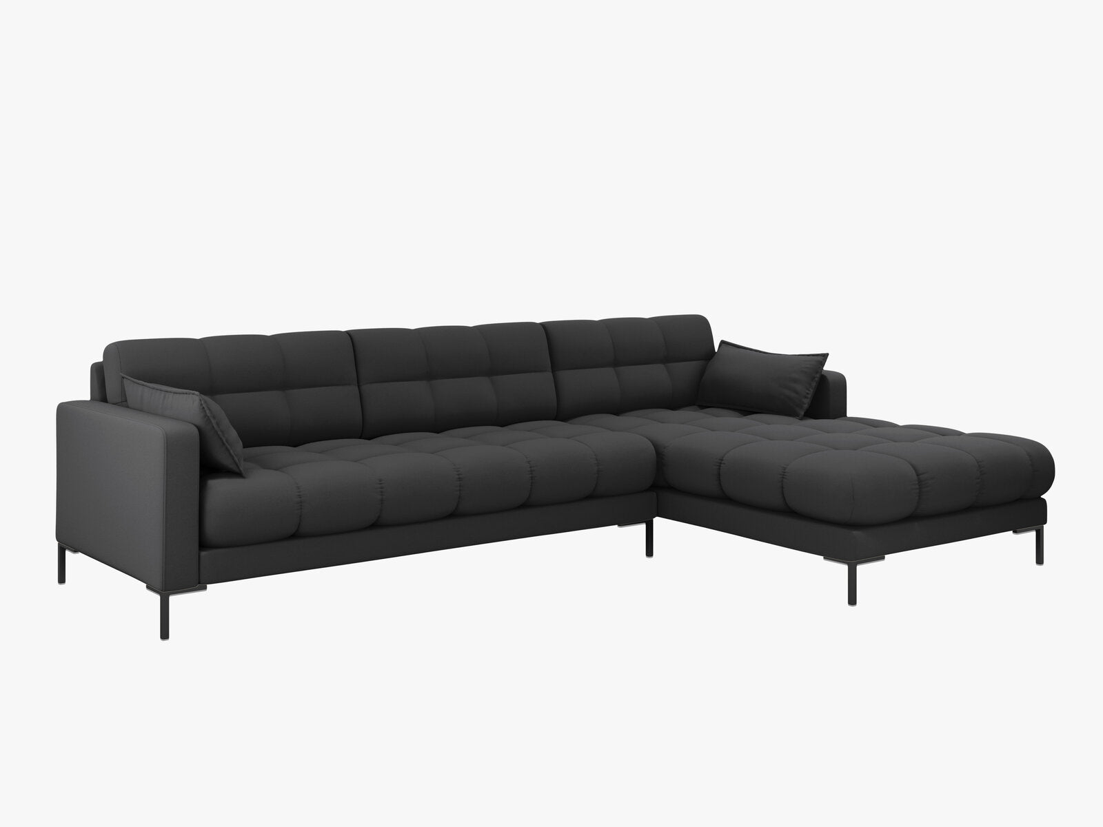 Micadoni Ecksofa Mamaia 5-Sitzer Rechts Strukturierter Stoff Neve Dunkelgrau schwarze Beine