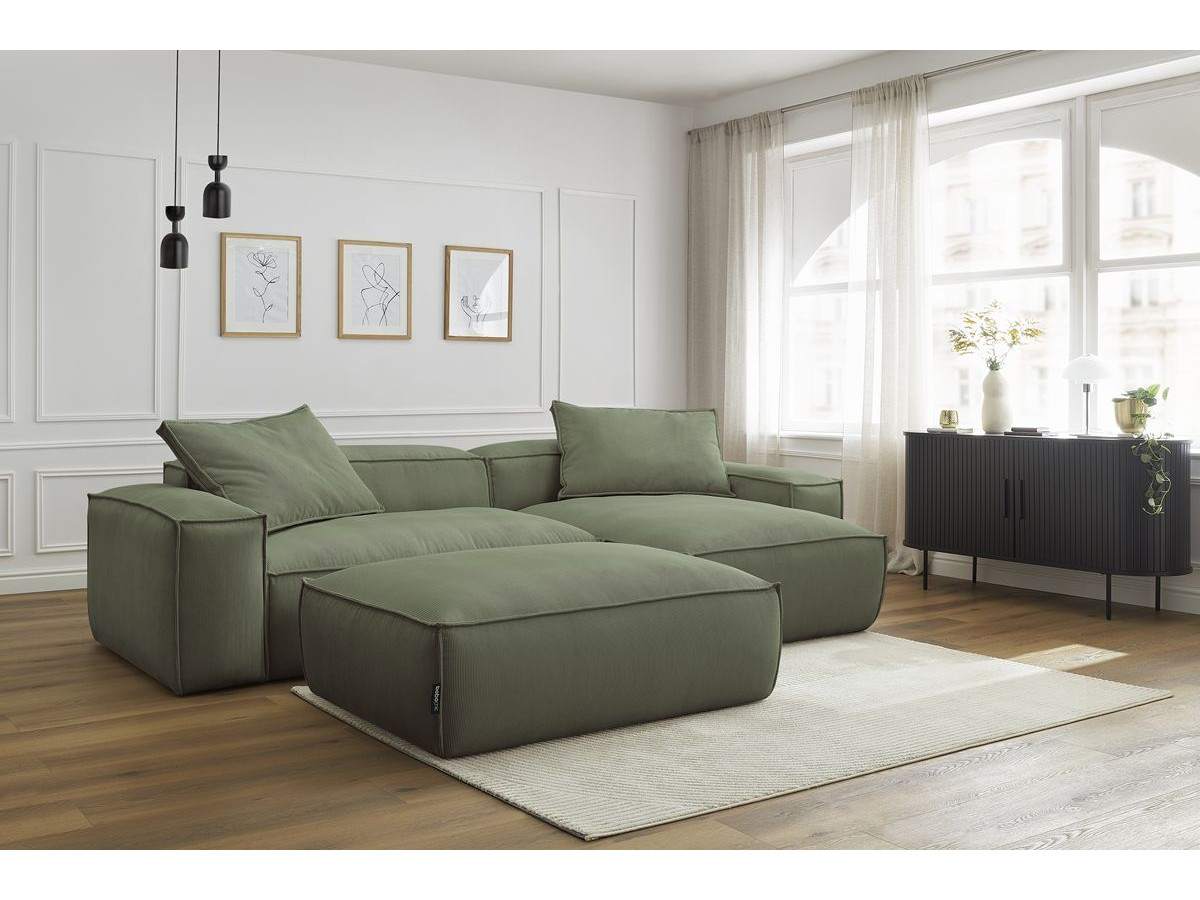 Bobochic Boheme Ecksofa mit Pouf Cordsamt Grün