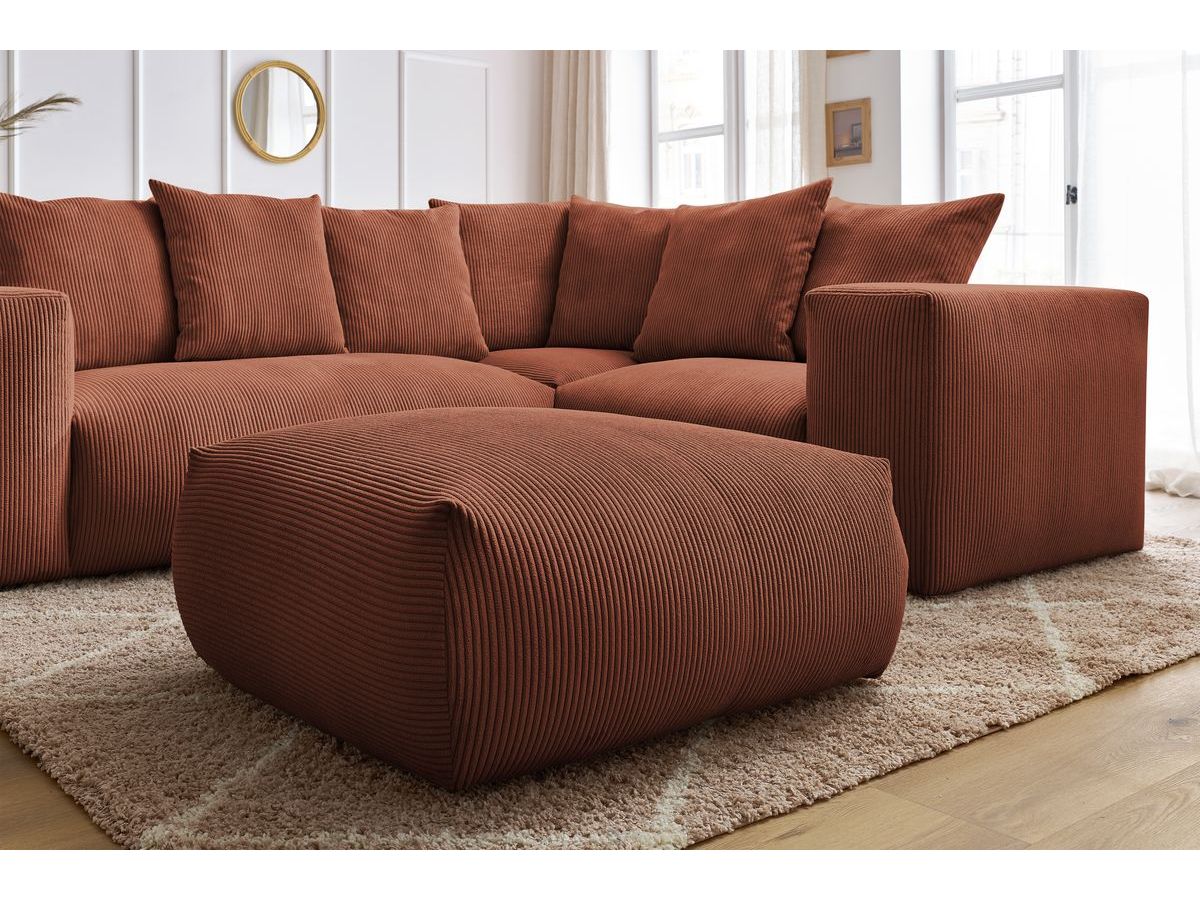 Bobochic Voltaire Ecksofa mit Pouf 268 × 214 cm Cordsamt Orange Ecke rechts