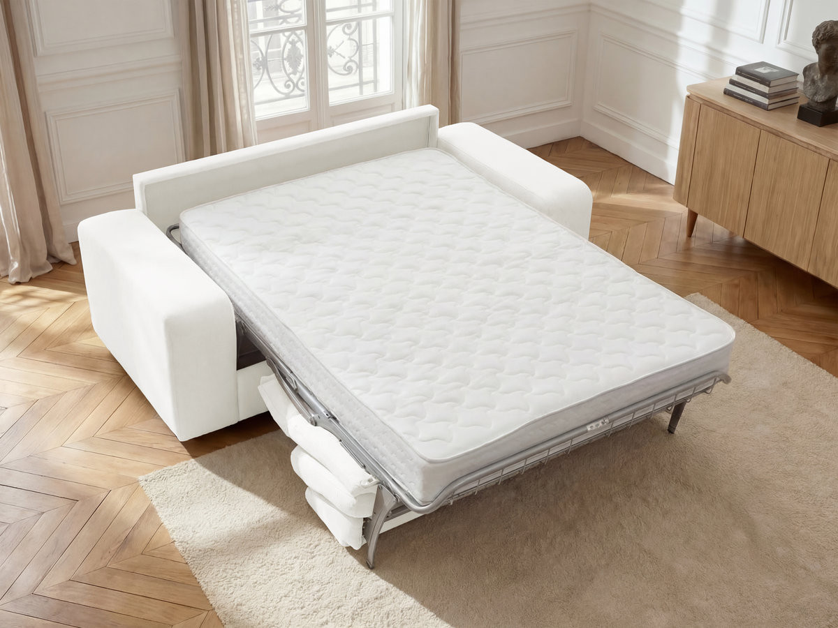 Bobochic Ibiza Schlafsofa 3-Sitzer Strukturstoff Weiß, Liegefläche 140 × 196 cm