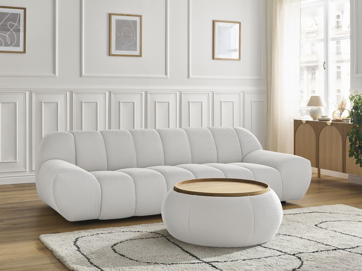 Bobochic Hayden Sofa 3-Sitzer mit Pouf 256 × 107 cm Mesh-Stoff Weiß