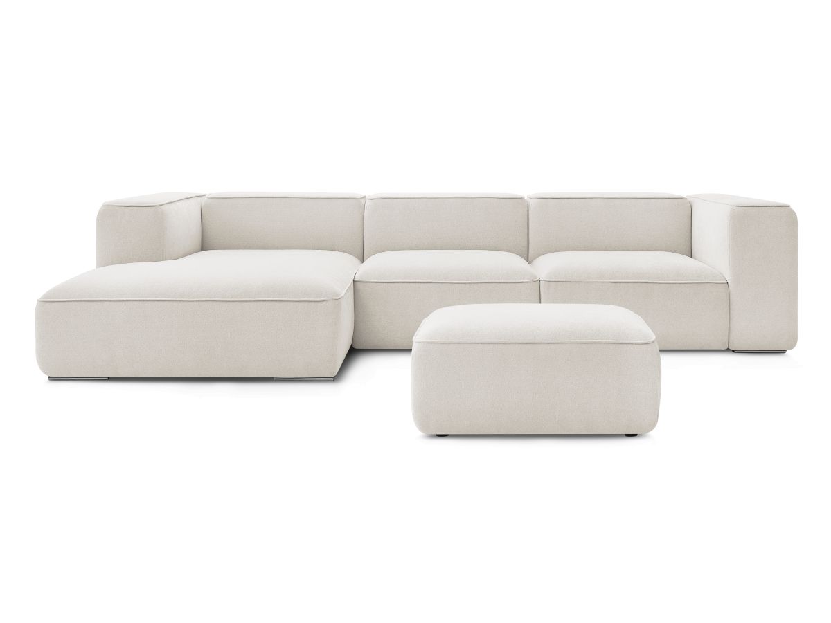 Bobochic Zephyr Ecksofa mit Pouf 349 × 165 cm Strukturstoff Weiß Ecke links