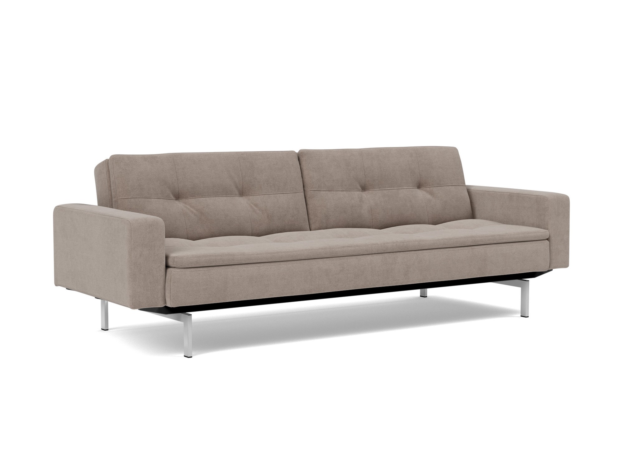 Schlafsofa Dublexo mit Armlehnen Kord Cordufine 318-Beige Beine Chrom