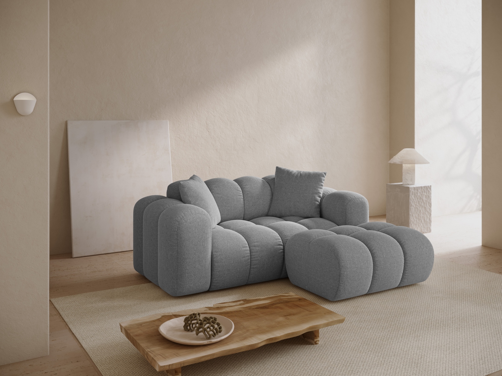 Cosmopolitan Design Ecksofa Treno 2-Sitzer Chenille Eden Hellgrau Rechts