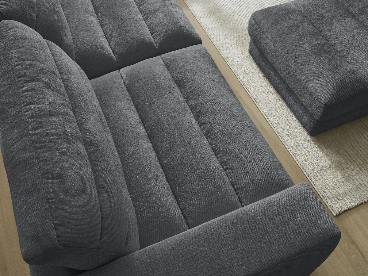 Bobochic Sierra Sofa 4-Sitzer mit Pouf Strukturstoff Dunkelgrau
