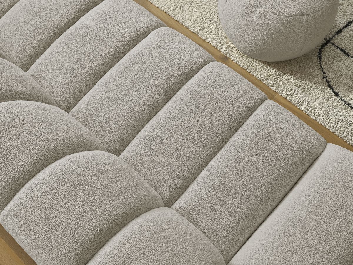 Bobochic Hayden Sofa 3-Sitzer mit Pouf 226 × 107 cm Bouclé-Stoff Taupe