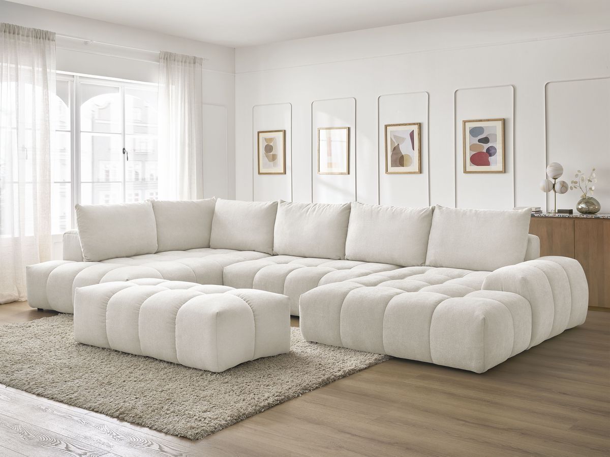 Bobochic Everest Wohnlandschaft mit Pouf, 6 Kissen Strukturstoff Weiß Ecke rechts