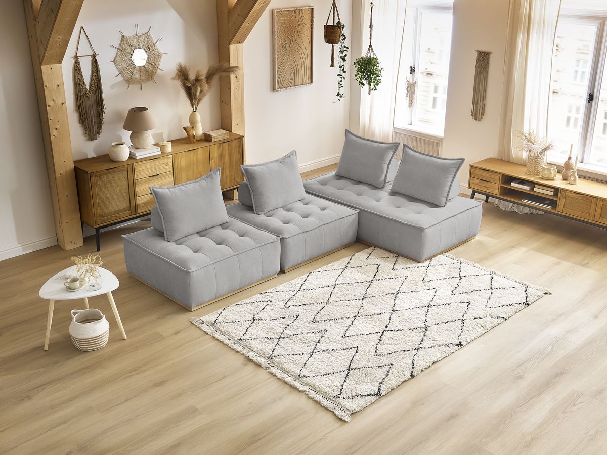 Bobochic Elisa Ecksofa Strukturstoff Hellgrau