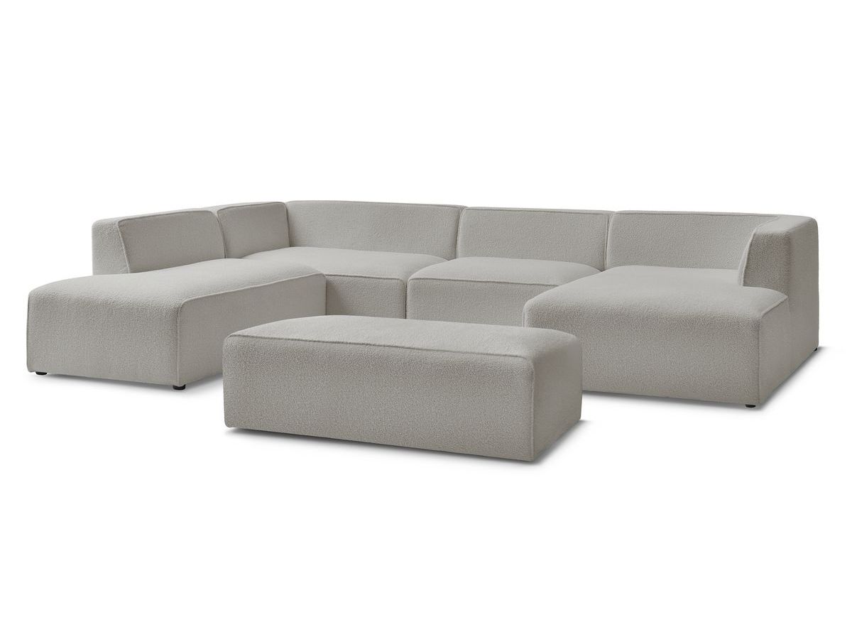 Bobochic Megeve Wohnlandschaft mit Pouf Bouclé-Stoff Hellgrau Ecke rechts