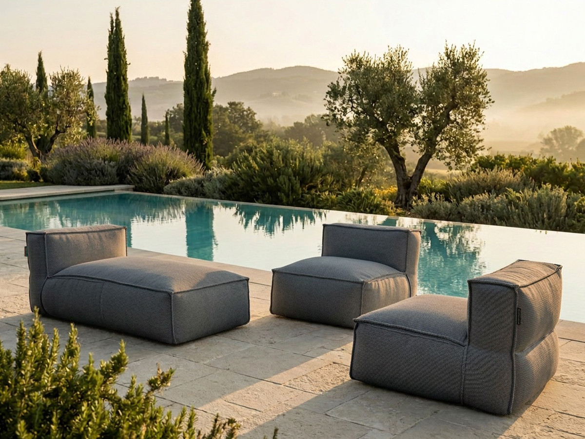 Bobochic Biarritz Gartensofa 3-Sitzer Melange-Stoff Schwarz