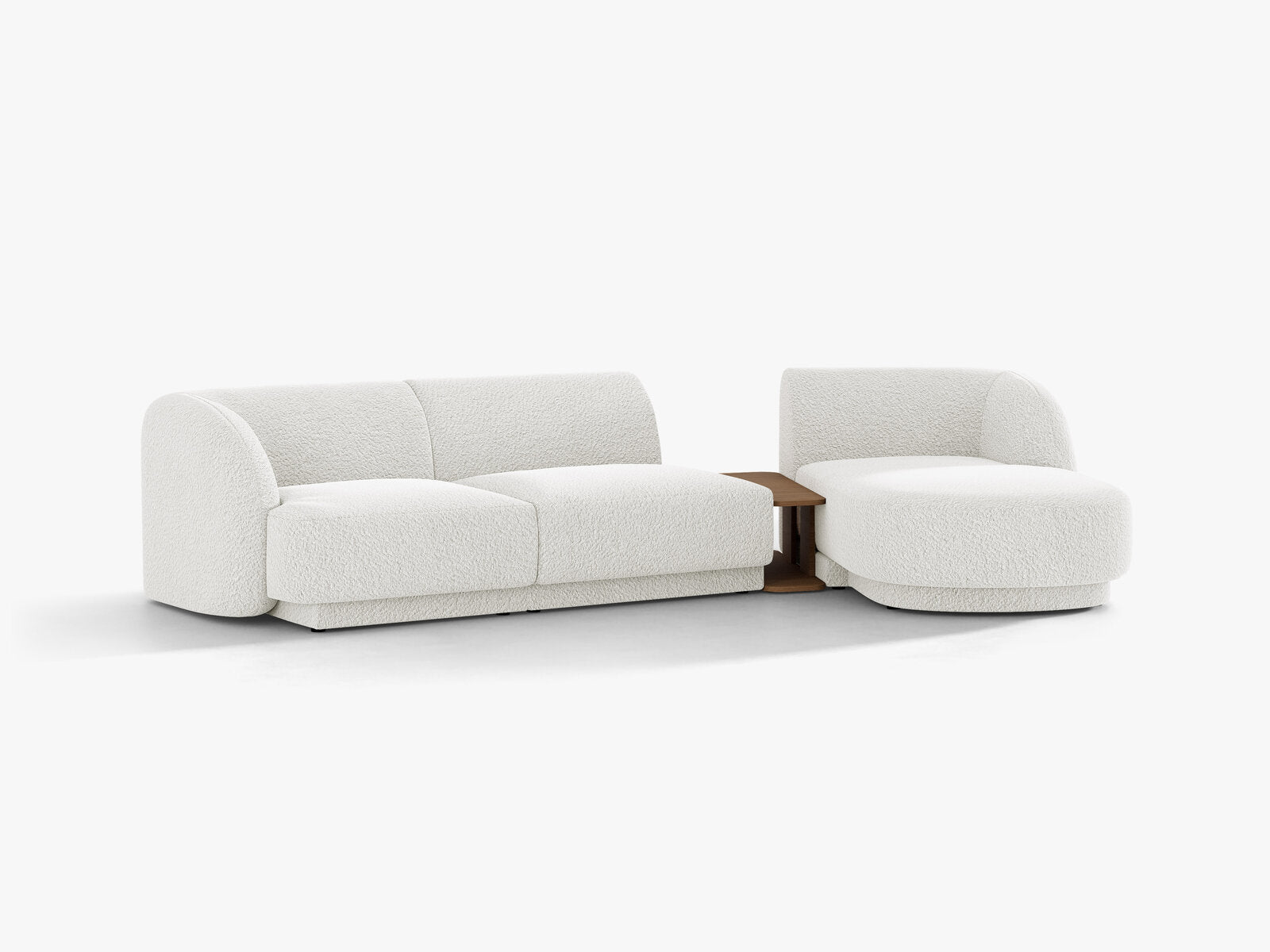Micadoni Modulares Sofa Miley mit Recamiere 3-Sitzer Rechts Boucle Baloo Weiß