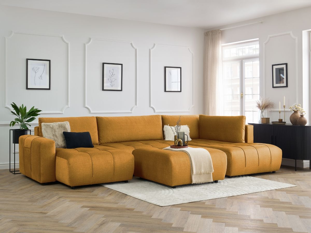 Bobochic Arsene Wohnlandschaft mit Pouf Samt Gelb Ecke links