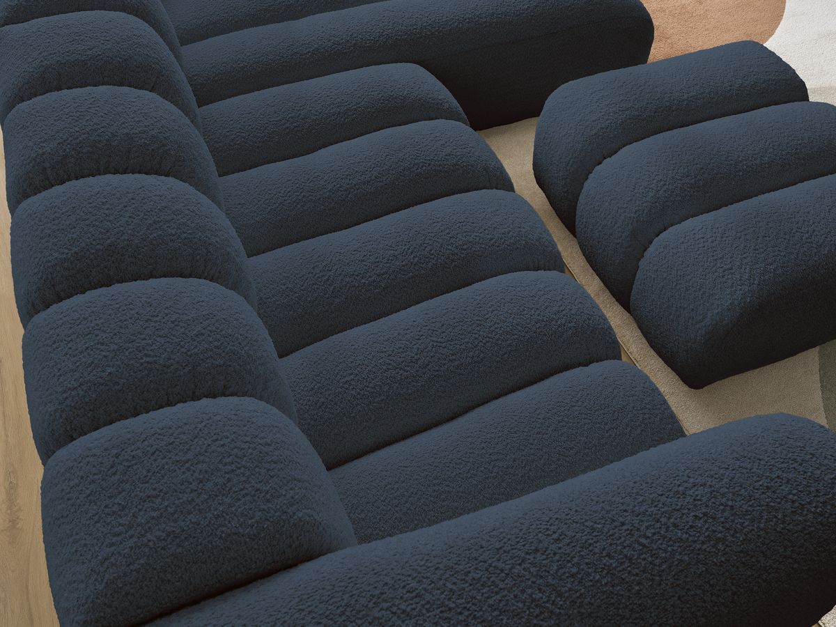 Bobochic Talia Ecksofa mit Pouf Bouclé-Stoff Dunkelblau Ecke rechts