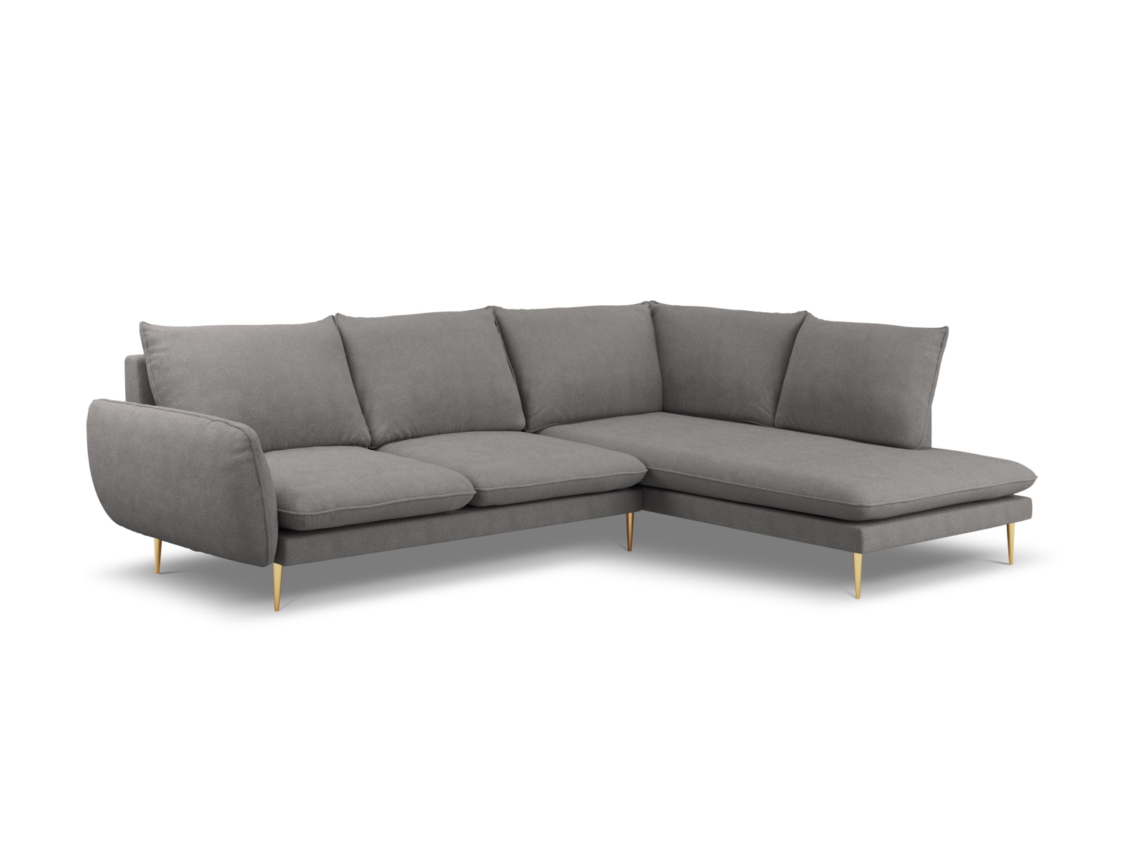 Cosmopolitan Design Ecksofa Vienna 6-Sitzer Strukturierter Stoff Positano Dunkelgrau Melange Rechts Beine Gold