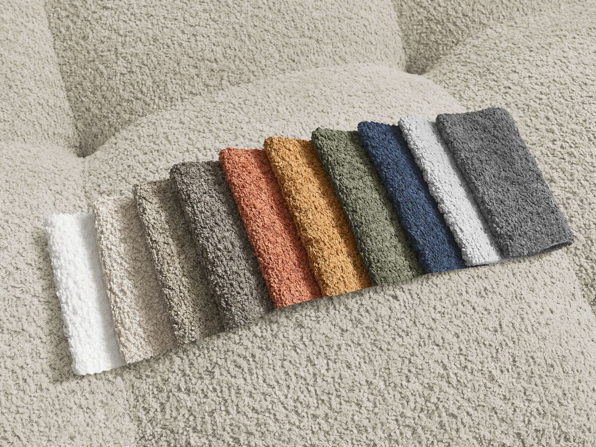 Bobochic Anakin Ecksofa mit Pouf, 2 Kissen Bouclé-Stoff Beige