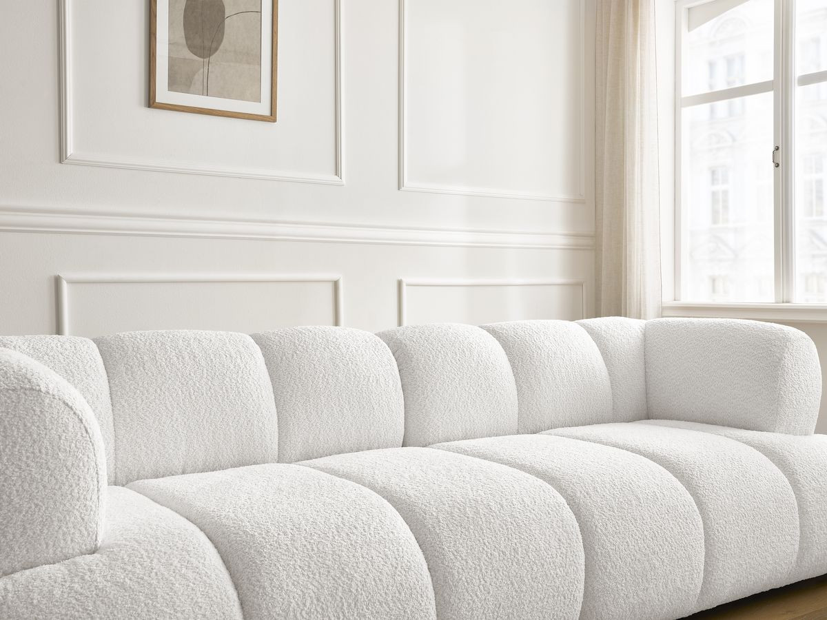 Bobochic Pamira Sofa 3-Sitzer Bouclé-Stoff Weiß