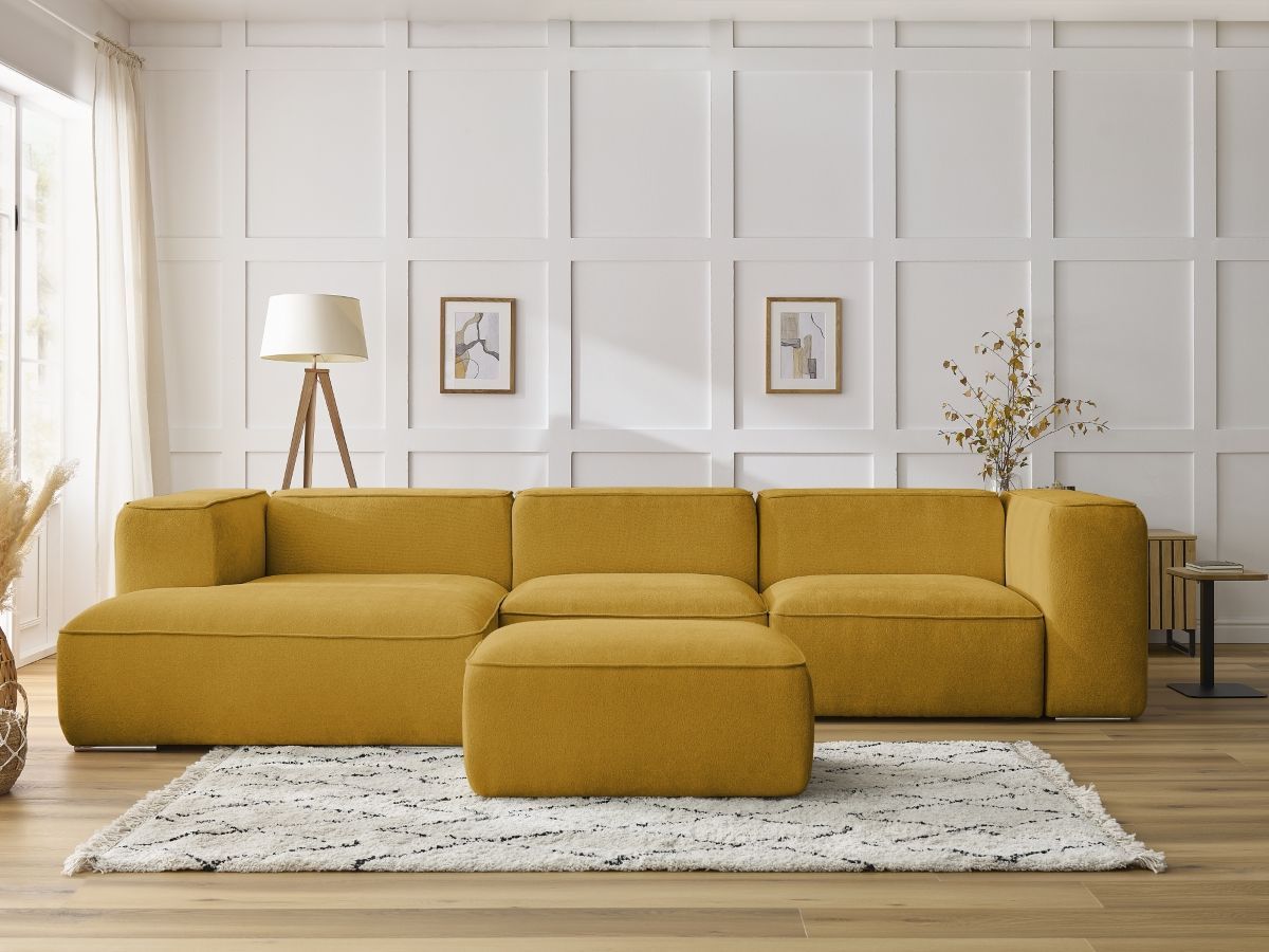 Bobochic Zephyr Ecksofa mit Pouf 349 × 165 cm Strukturstoff Gelb Ecke links