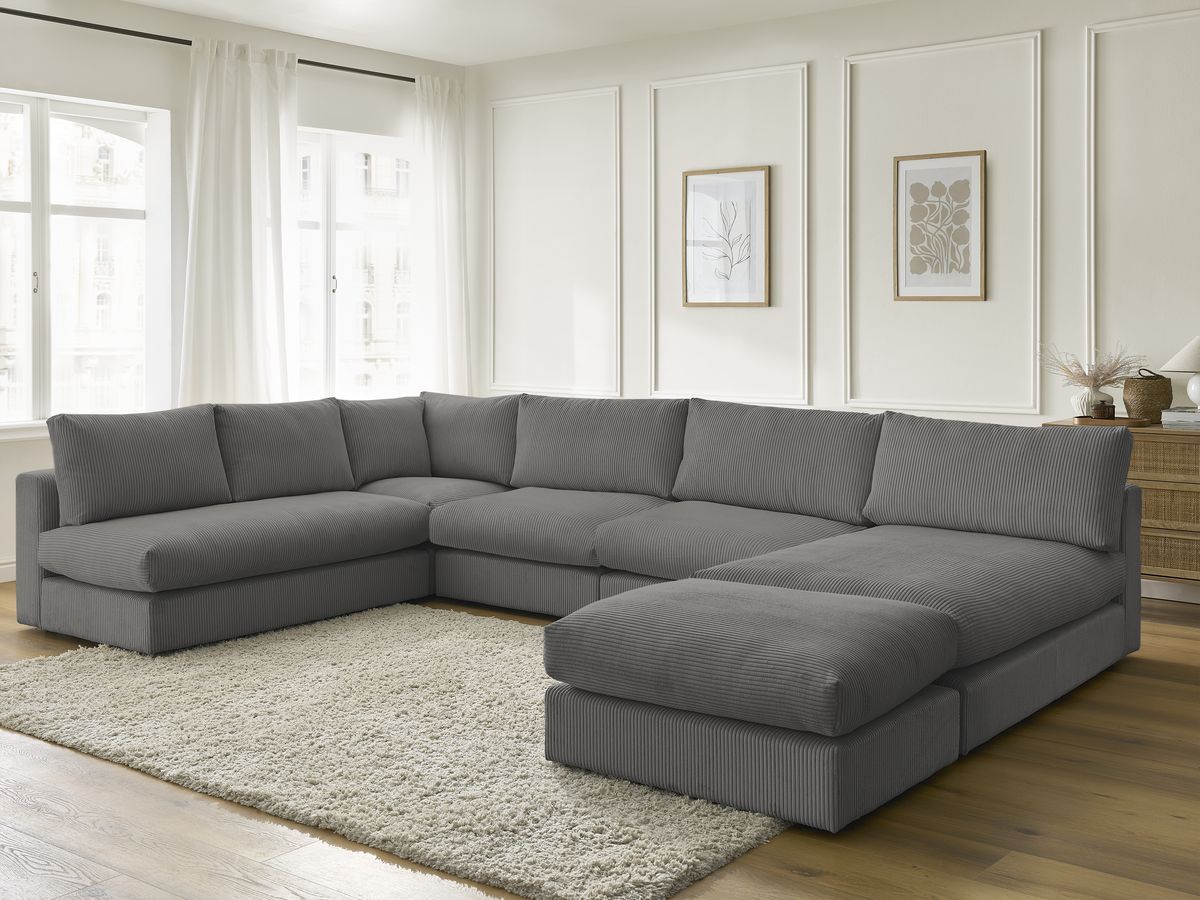 Bobochic Paris Ecksofa mit Pouf 369 × 167 cm Cordsamt Dunkelgrau