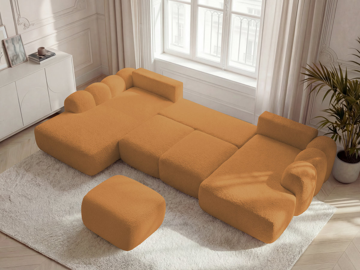 Bobochic Montaigne Wohnlandschaft mit Pouf Bouclé-Stoff Gelb Ecke rechts