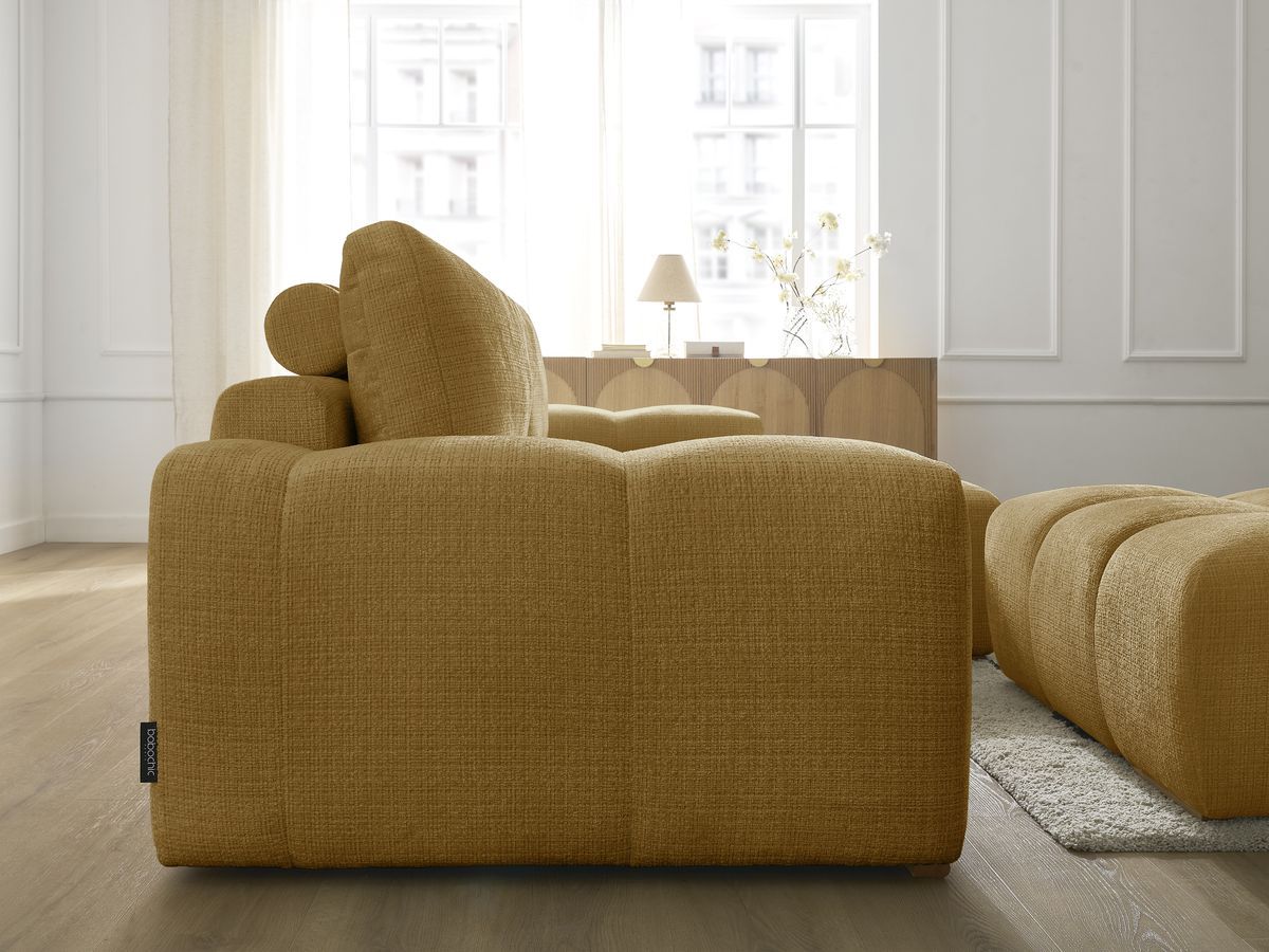 Bobochic Anakin Ecksofa mit Pouf, 2 Kissen Strukturstoff Gelb
