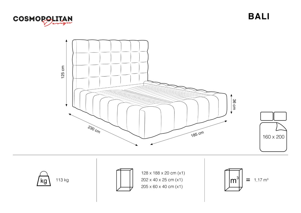 Cosmopolitan Design Stauraumbett mit Kopfteil Bali 160x200 Samt Bluvel Hellgrau