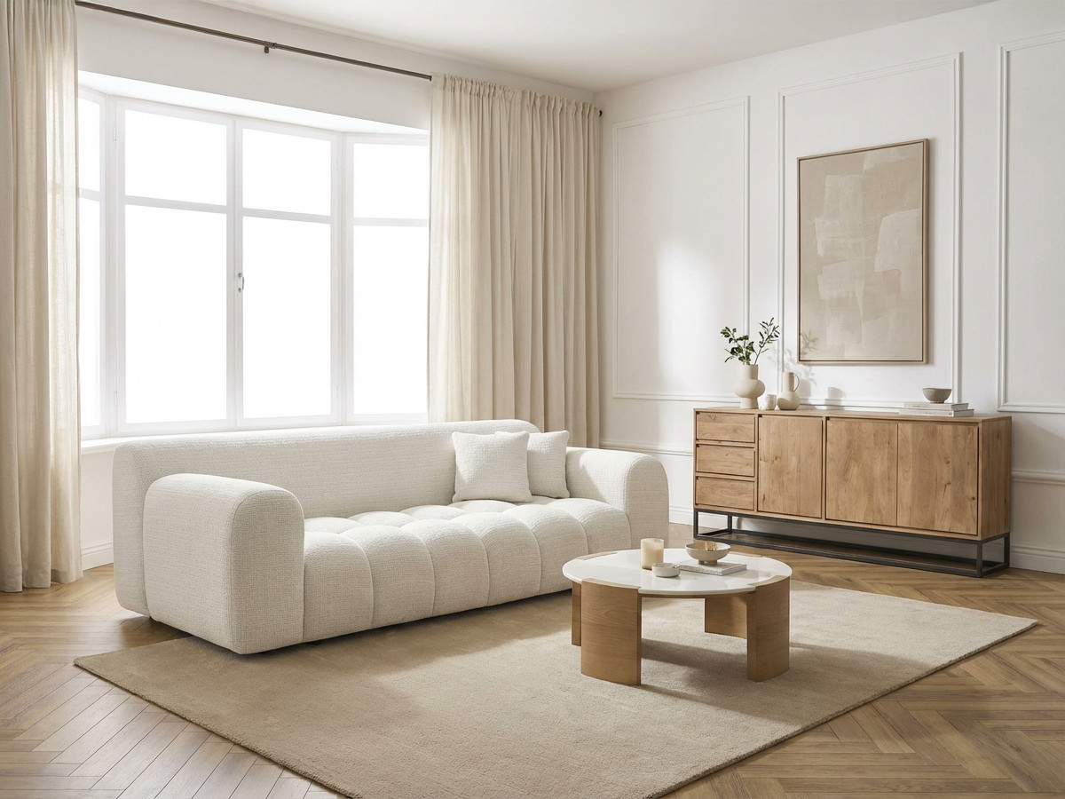 Bobochic Melisse Sofa 3-Sitzer Strukturstoff Weiß