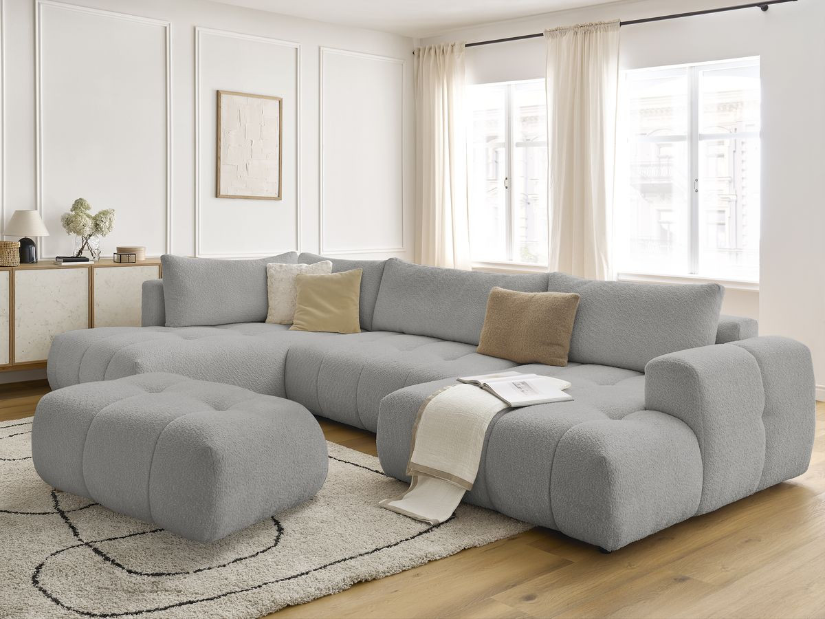 Bobochic Fuji Wohnlandschaft mit Pouf Bouclé-Stoff Hellgrau Ecke rechts