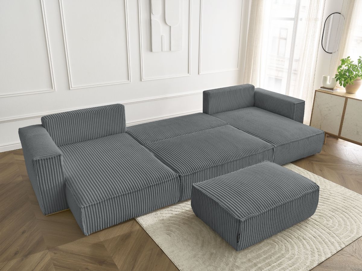 Bobochic Chelsea Wohnlandschaft mit Pouf Breitcord weich Dunkelgrau