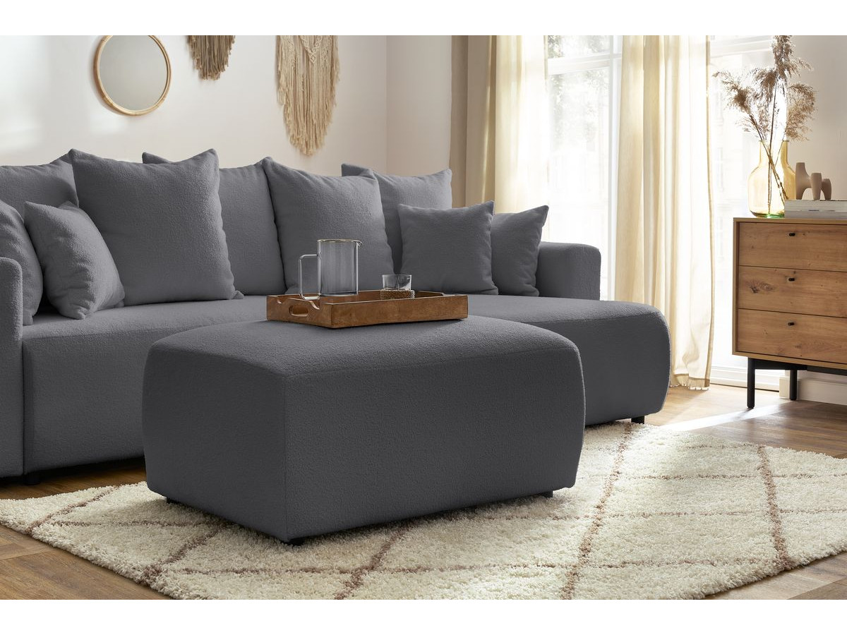 Bobochic Envy Ecksofa mit Schlaffunktion und Bettkasten und rechteckigem Pouf Bouclé-Stoff Dunkelgrau