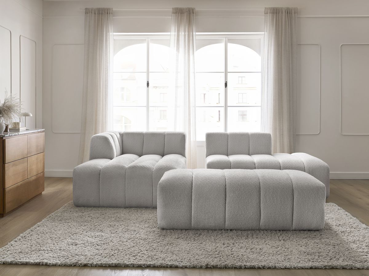 Bobochic Annecy Ecksofa mit Pouf Bouclé-Stoff Hellgrau Ecke links
