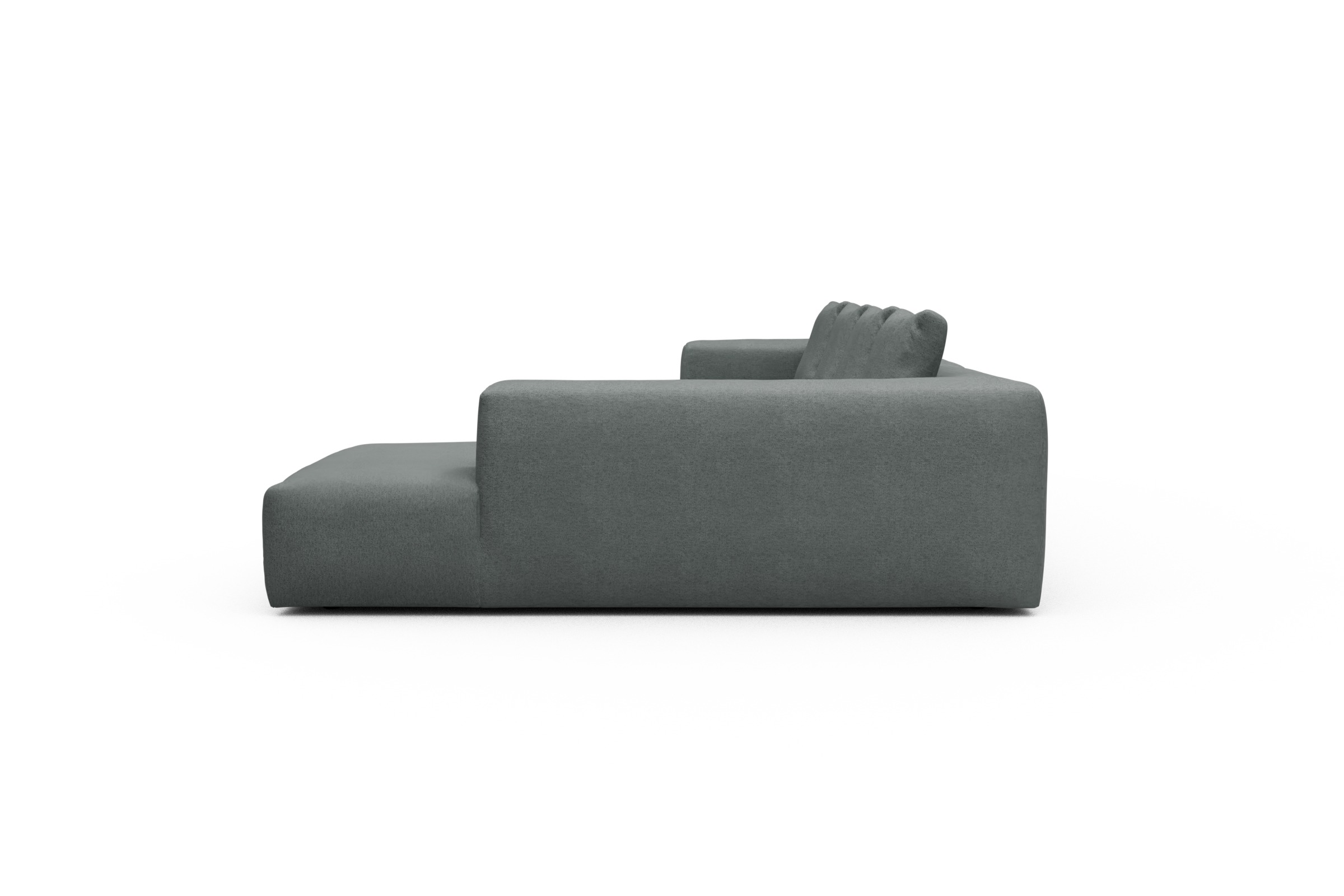 Wohnlandschaft Fred Relax-Ecke rechts mit 2-Sitzer und Chaiselongue links Denari-Soft-Grey