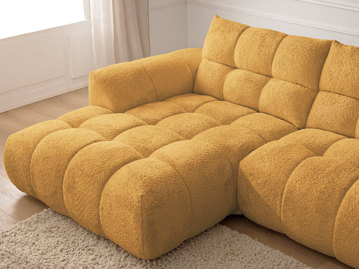 Bobochic Jaya Ecksofa mit Pouf Chenille Gelb Ecke links