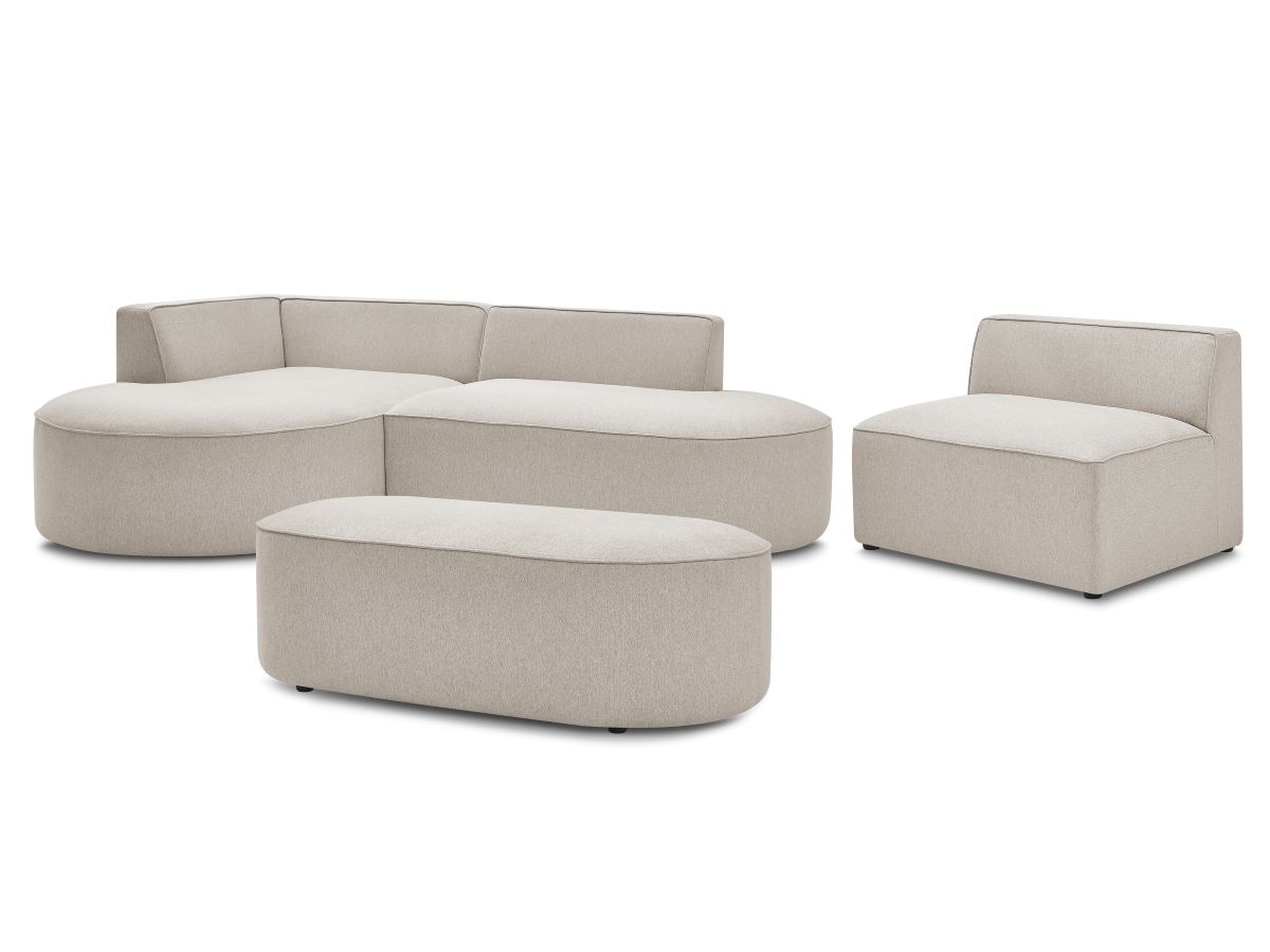 Bobochic Rousseau Ecksofa mit Sofamodul und Pouf Melange-Stoff Beige Ecke links