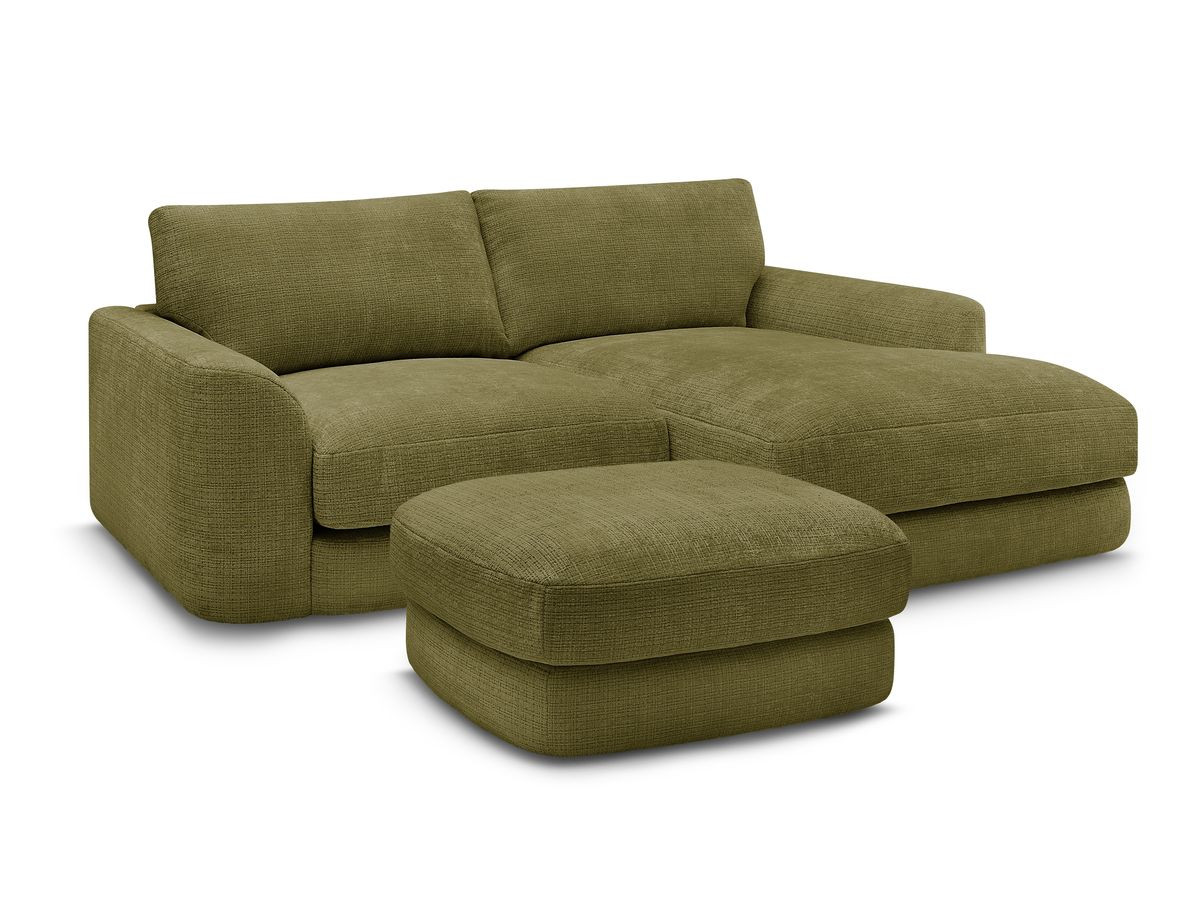 Bobochic Leonore Ecksofa mit Pouf Strukturstoff Grün Ecke rechts