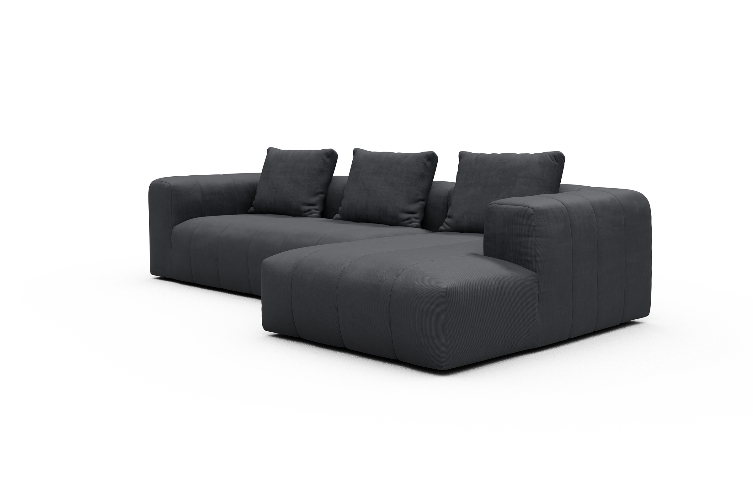 Ecksofa Hugo 2,5-Sitzer Armlehne links mit Chaiselongue Cordufine-Slate-Grey