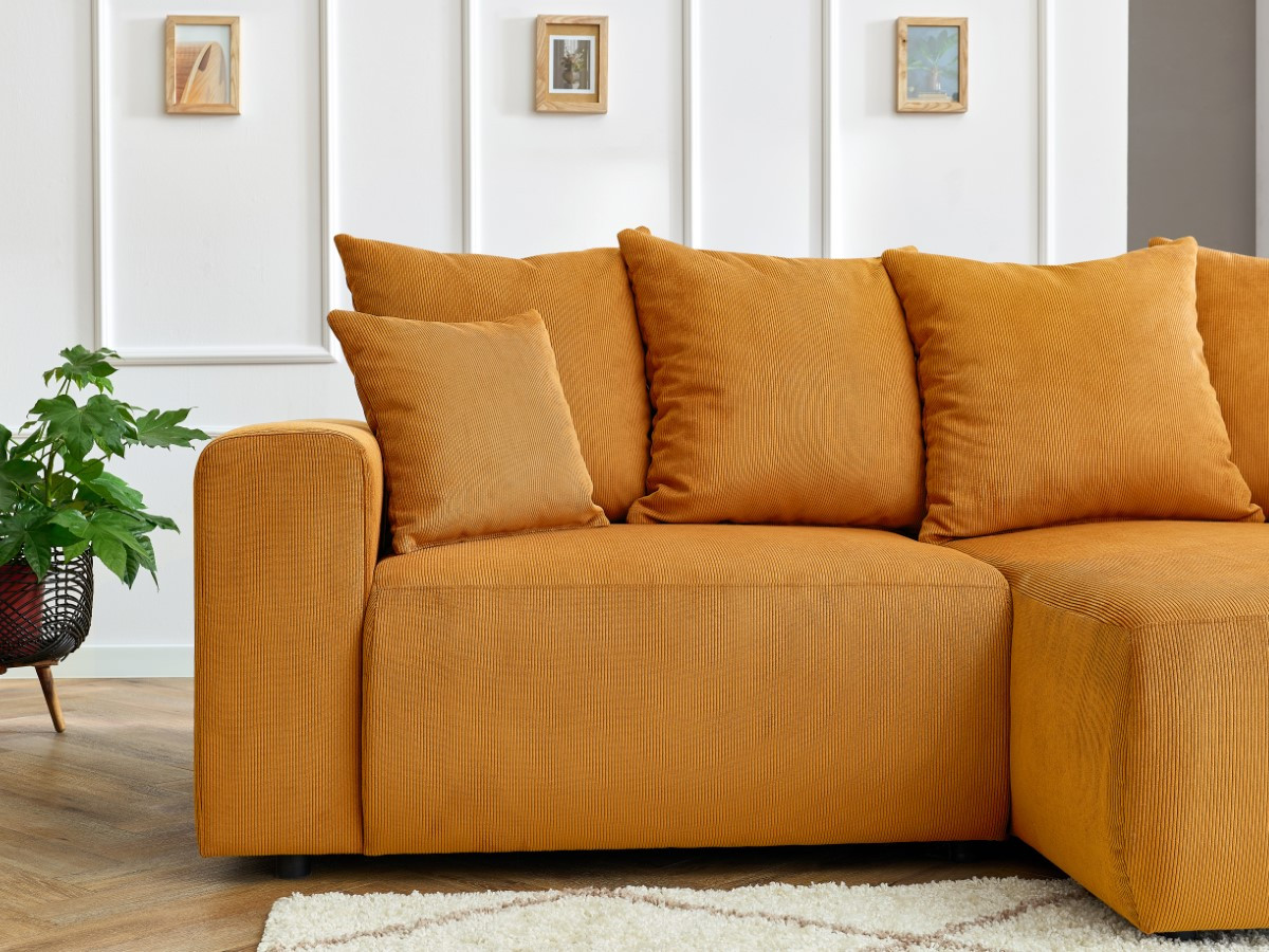 Bobochic Enjoy Ecksofa Cordsamt Gelb Ecke rechts