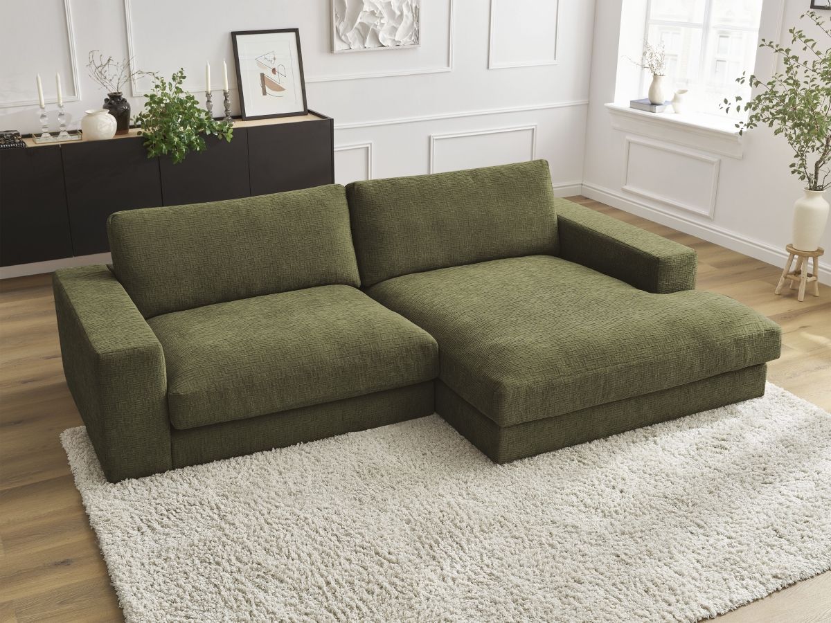 Bobochic Leonard Ecksofa 234 × 159 cm Strukturstoff Grün Ecke rechts