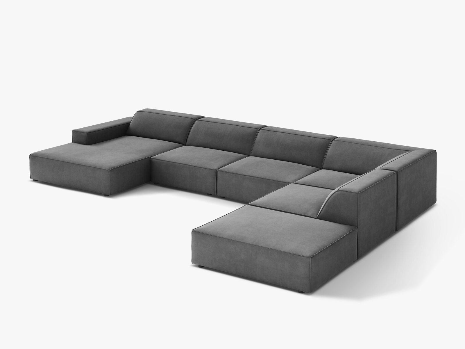 Micadoni Panorama-Ecksofa Jodie 7-Sitzer Samt Venus Grau Rechts