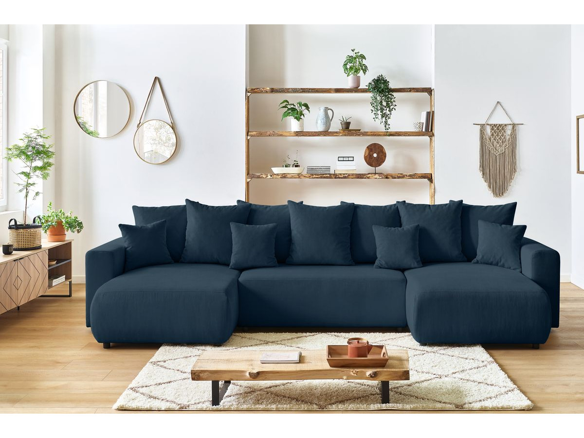 Bobochic Envy Wohnlandschaft mit Pouf Cordsamt Dunkelblau